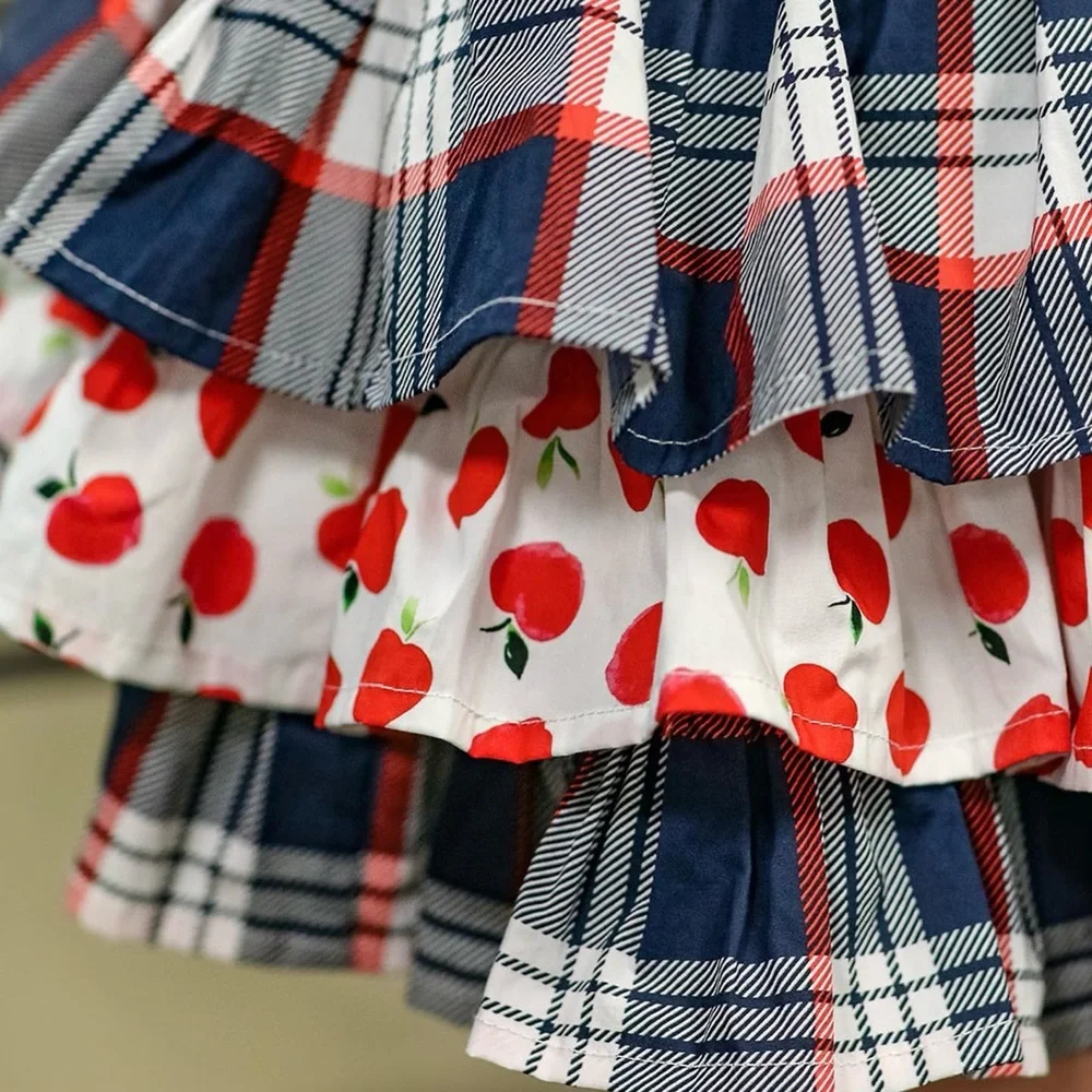 MAKENA LANE Classic Plaid Skort Apples Skirt Girls 6